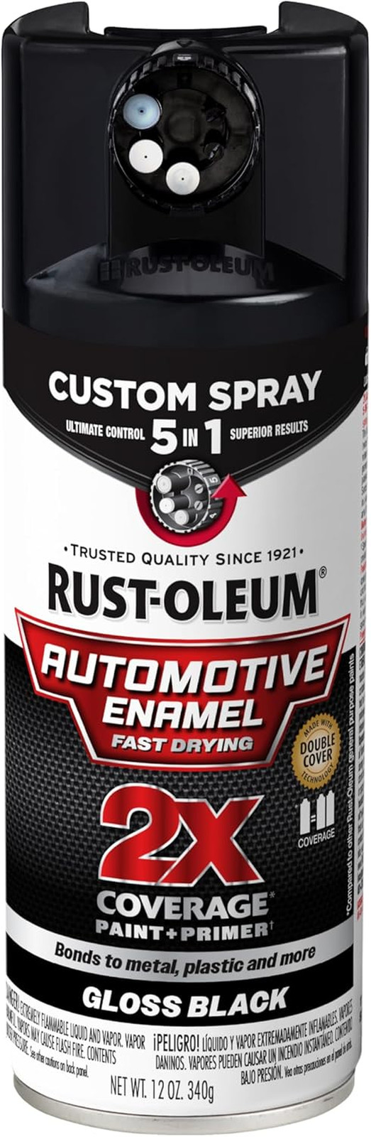 Automotive Enamel Spray Paint Gloss Black Fast Dry Multi Surface 12oz