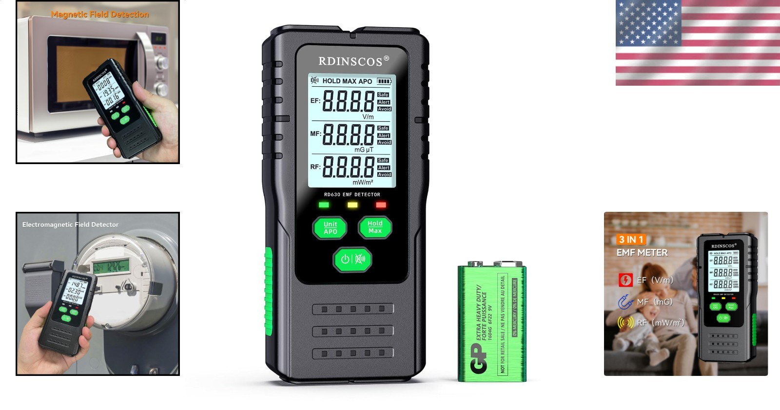 EMF Detector Meter Pro 3-Type Radiation Smart Home Office Tower Reader Alarm