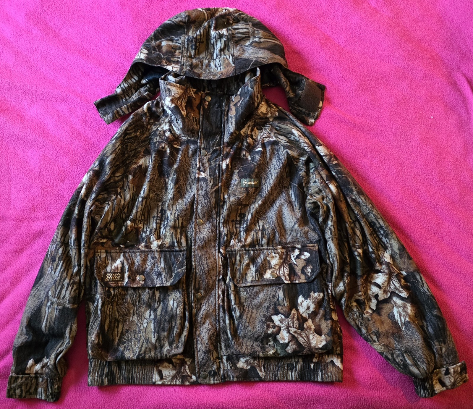 Gamehide Mens Hunting Jacket  Camo Detachable Hood  Zip Up  XL Mossy Oak