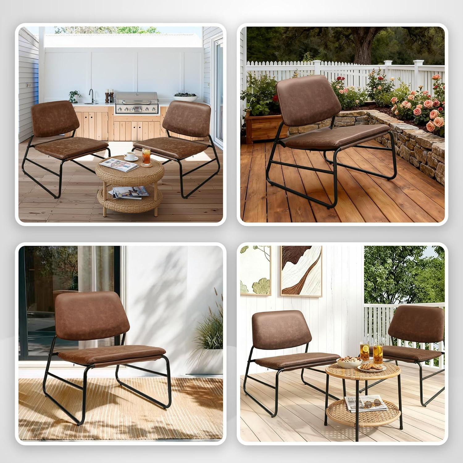 Comfy Brown Faux Leather Armless Accent Chair with Metal Frame for Any Space