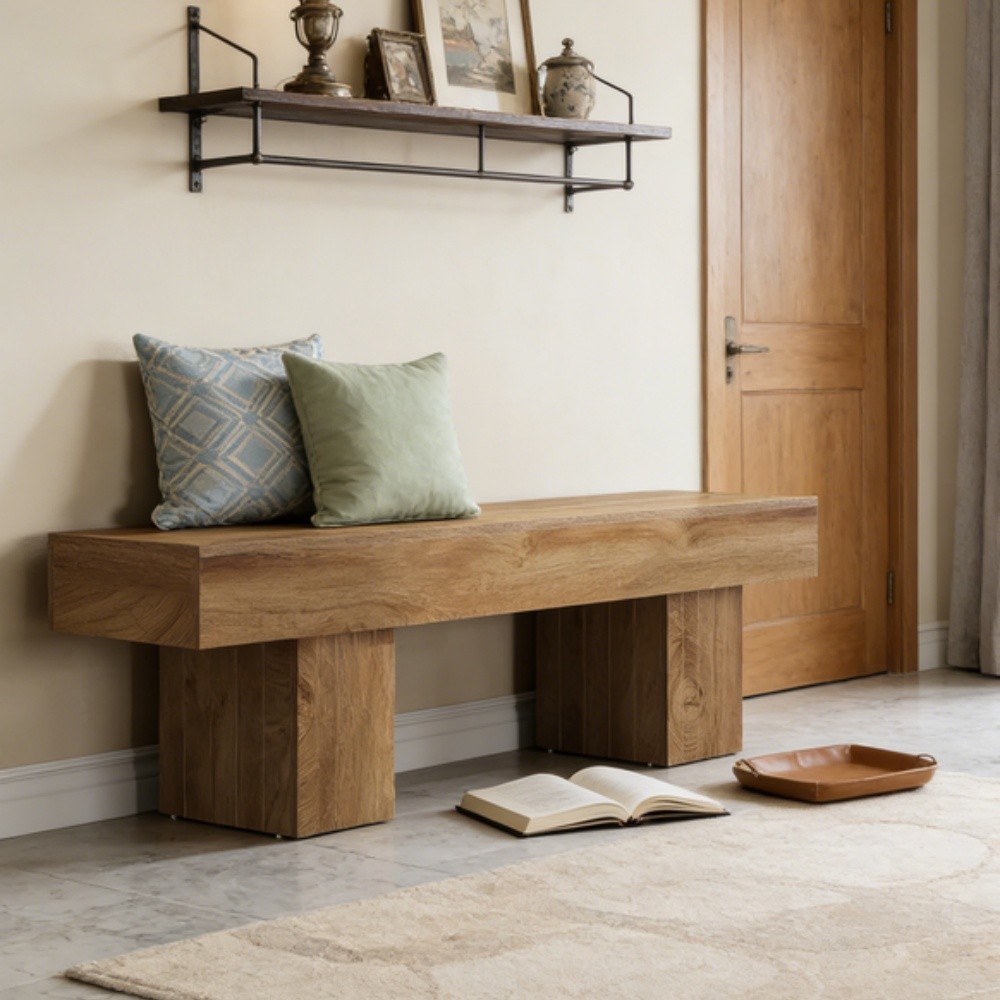 Farmhouse Entryway Bench 55 Inch Wood Dining Kitchen Bed End Seat 330 Lb