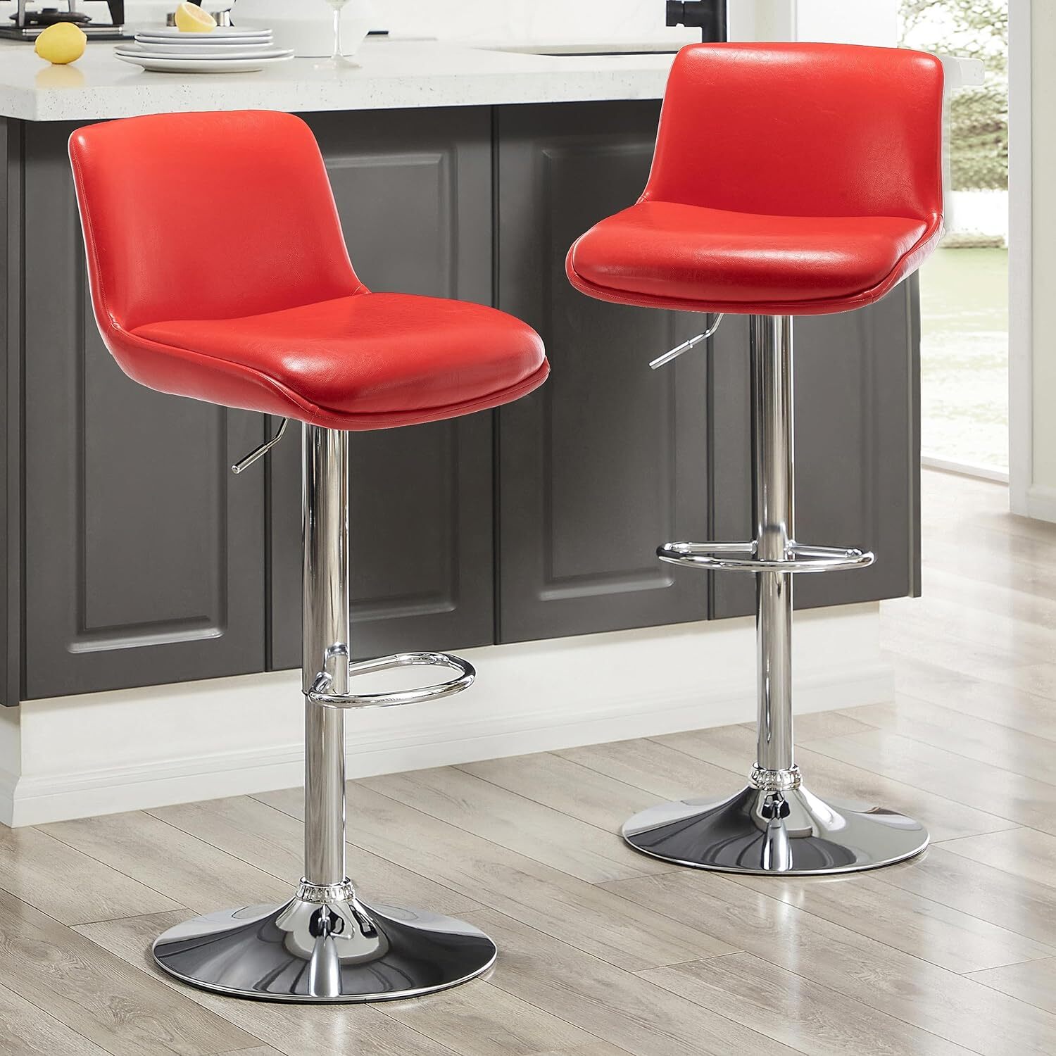MINCETA Bar Stools,Modern Upholstered Swivel Stool,Adjustable Height 24" to 34".