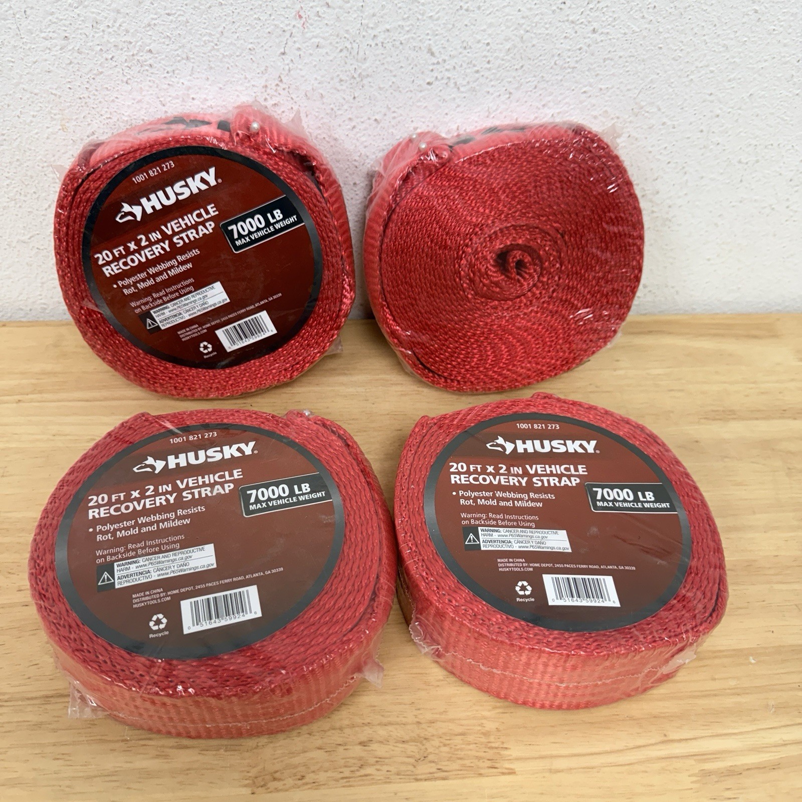 Lot Of 4 Husky Vehicle Recovery Strap 1001 821 273 20'x2" 7000 lb max weight