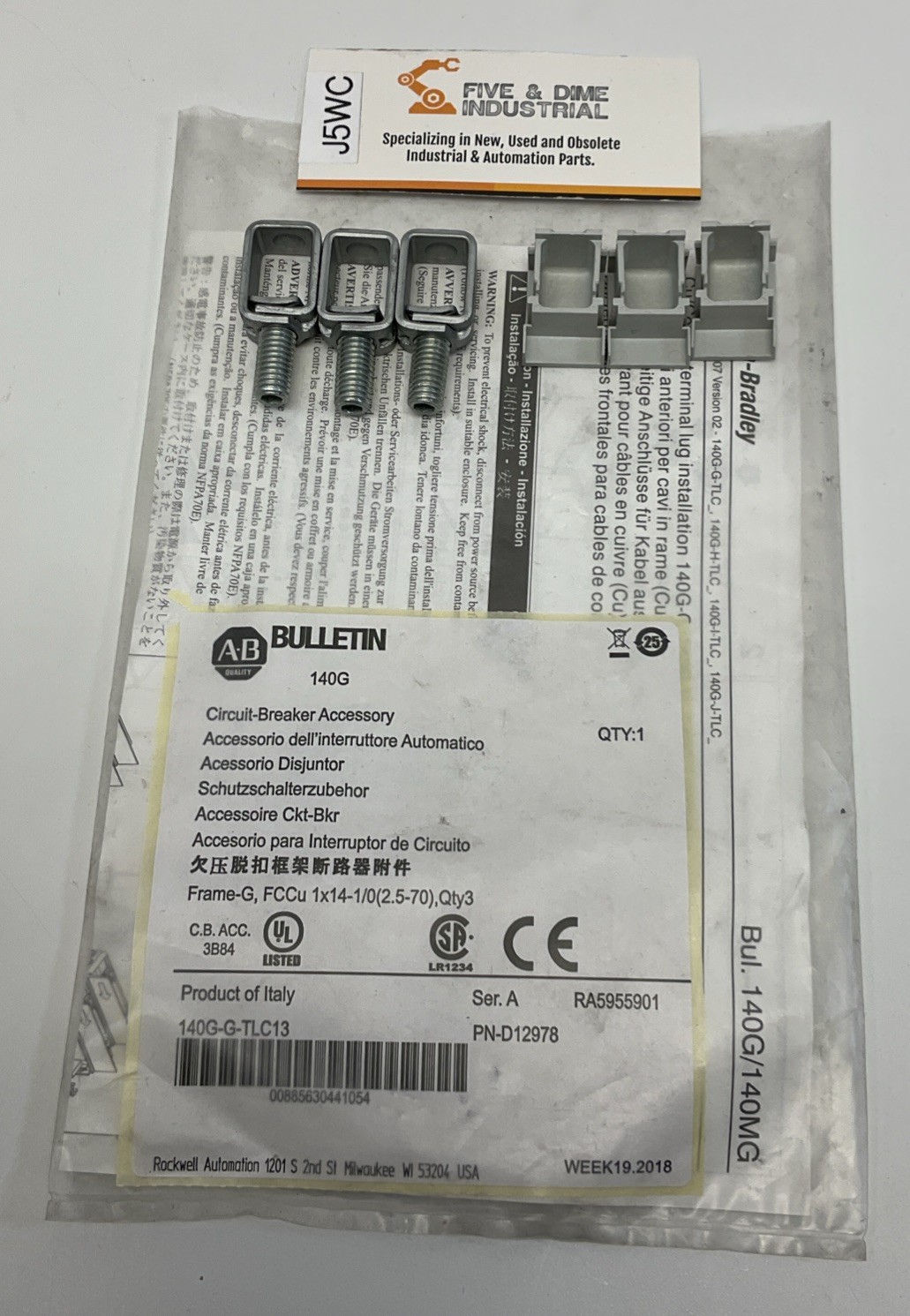 Allen Bradley 140G-G-TLC13 Circuit Breaker Accessory Lug Kit (Pack of 3)