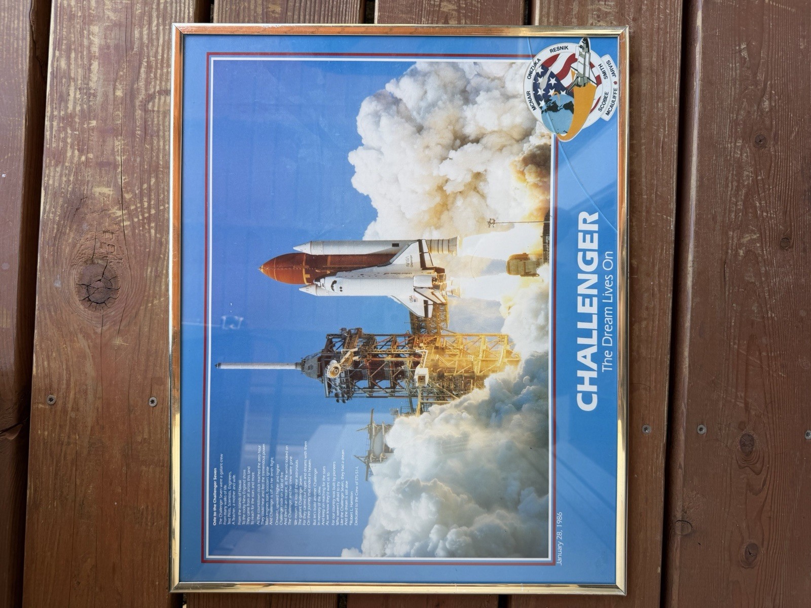 Framed Picture NASA 1985 “Ode To The Challenger 7”. *damage - Wall Art