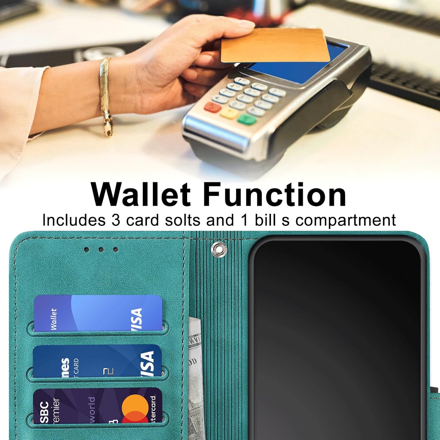 Samsung Galaxy S23 FE 5G Wallet Case with Card Holder, RFID Blocking, Shockproof