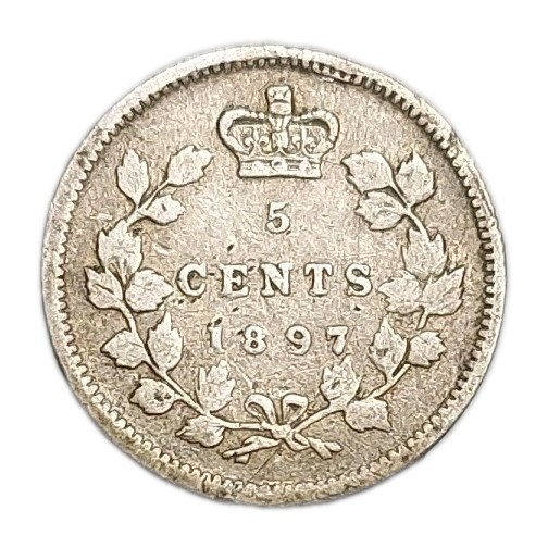 1897 Canada 5c Five Cents Silver Old Tiny Coin Queen Victoria