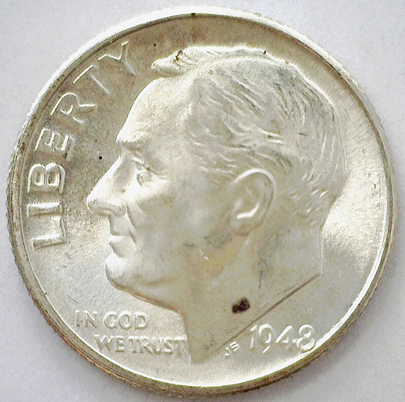 1948 D Roosevelt Dime Silver Ten Cents Coin 10c Spotted Uncirculated
