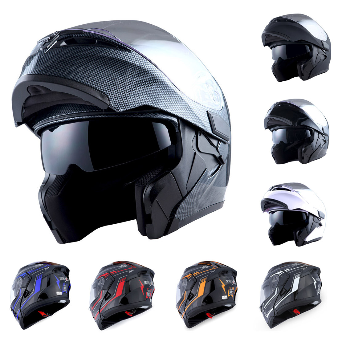 1Storm Motorcycle  Full FaceHelmetStreet Bike Modular Flip up Dual Visor HB89CLS