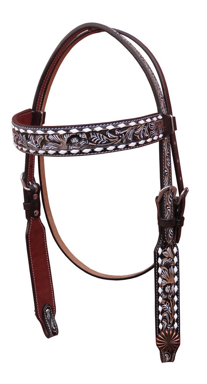 Western Dark Brown Leather Headstall & Breast Collar with Buckstitched