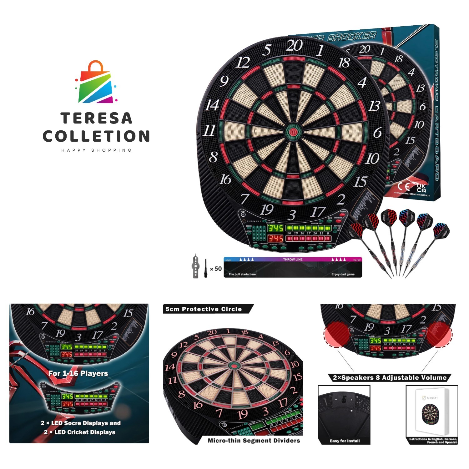 Electronic Dart Board - Dart Board Electronic Scoreboard for 16 Players - 6 D...