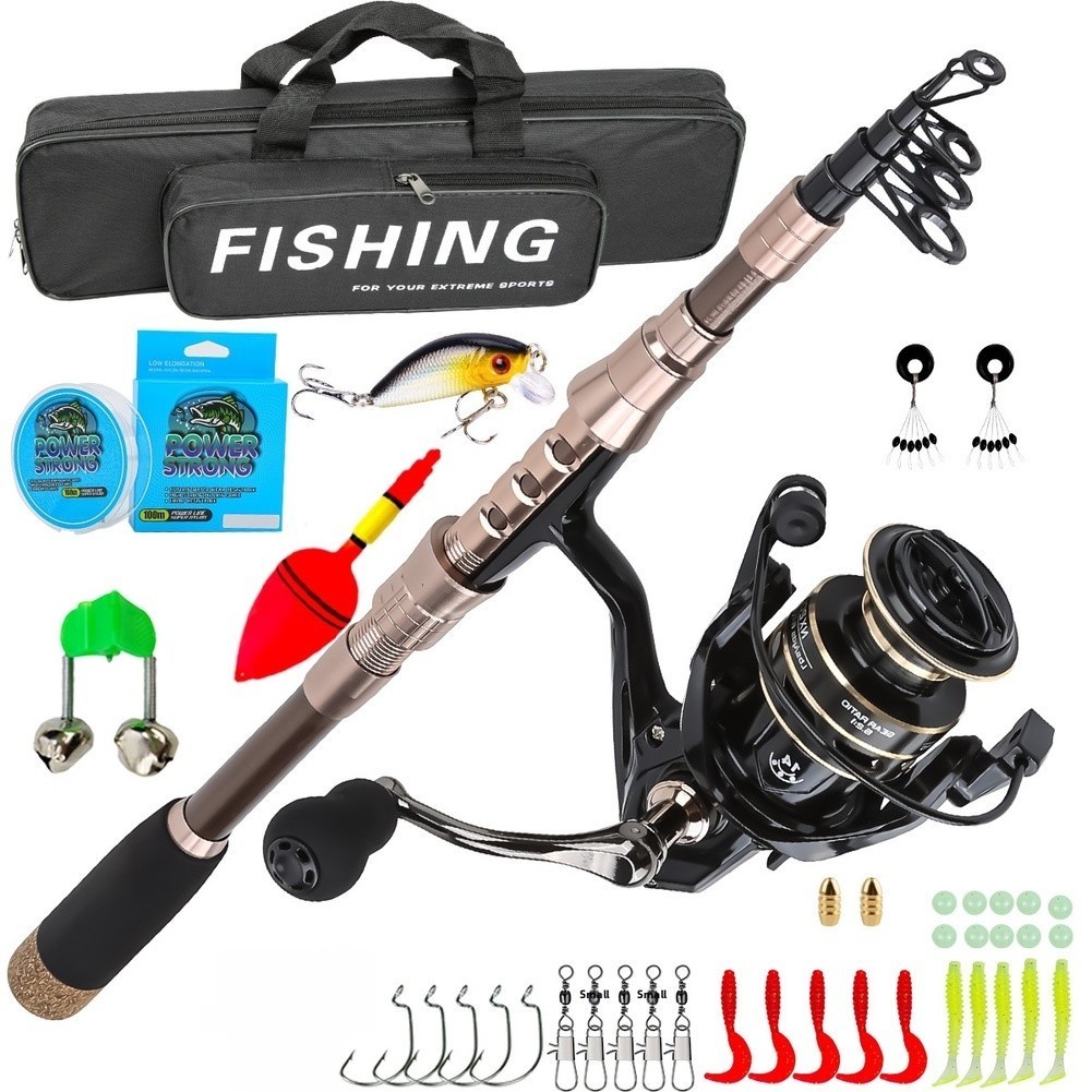 1.8m Carbon Fiber Fishing Rod Bronze 5 Section for For COMBO Set Including Reel