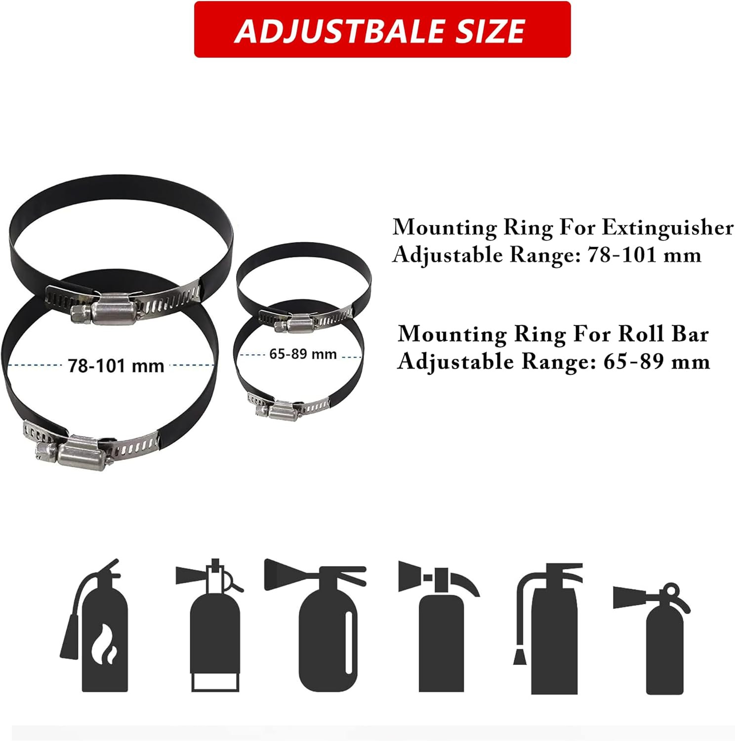 Quick Release Fire Extinguisher Mount - Aluminum Adjustable UTV Roll Bar Fire Ex