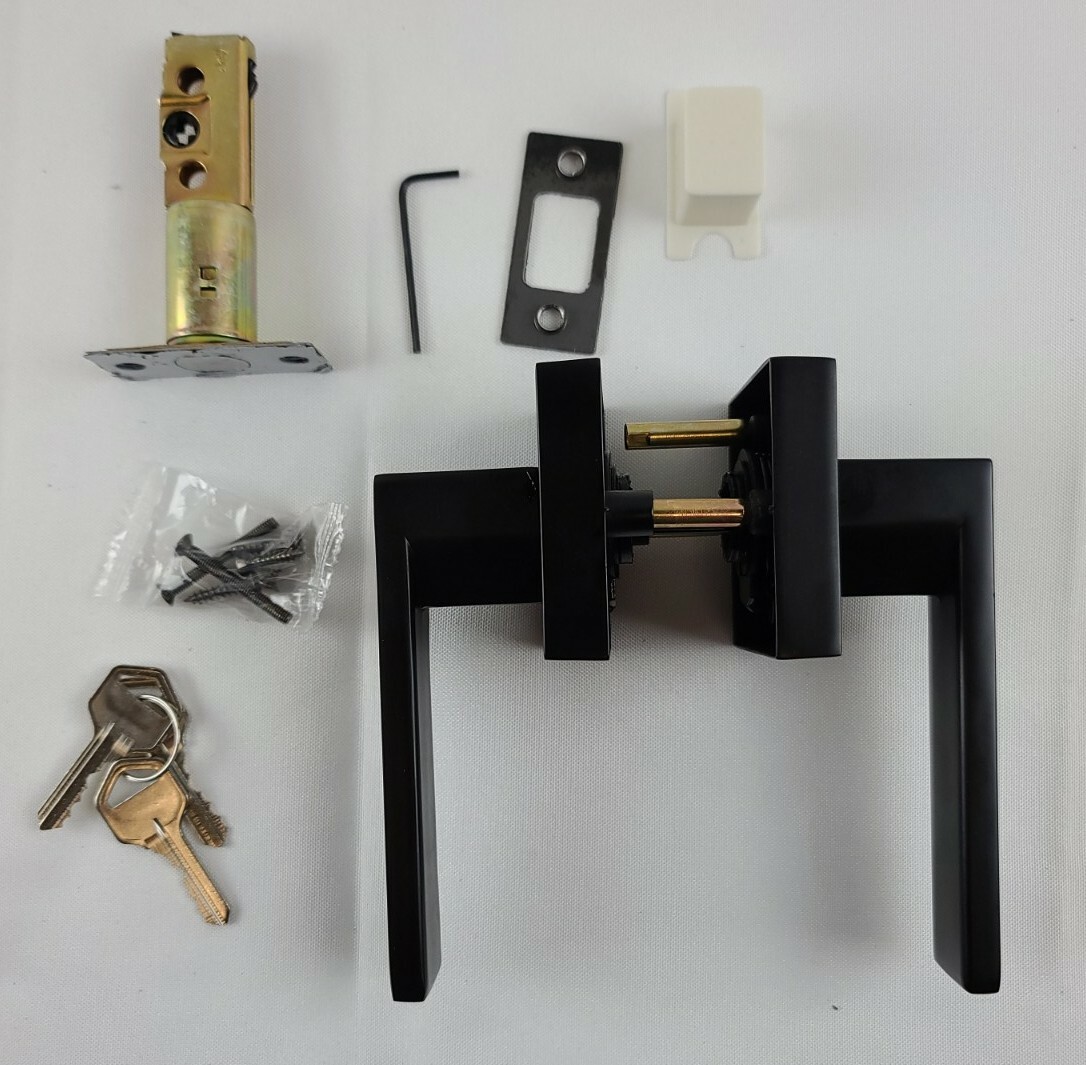 KNOBWELL 5 Pack Square Matte Black Entry Handle AMD Deadbolt Set Door Handle ...