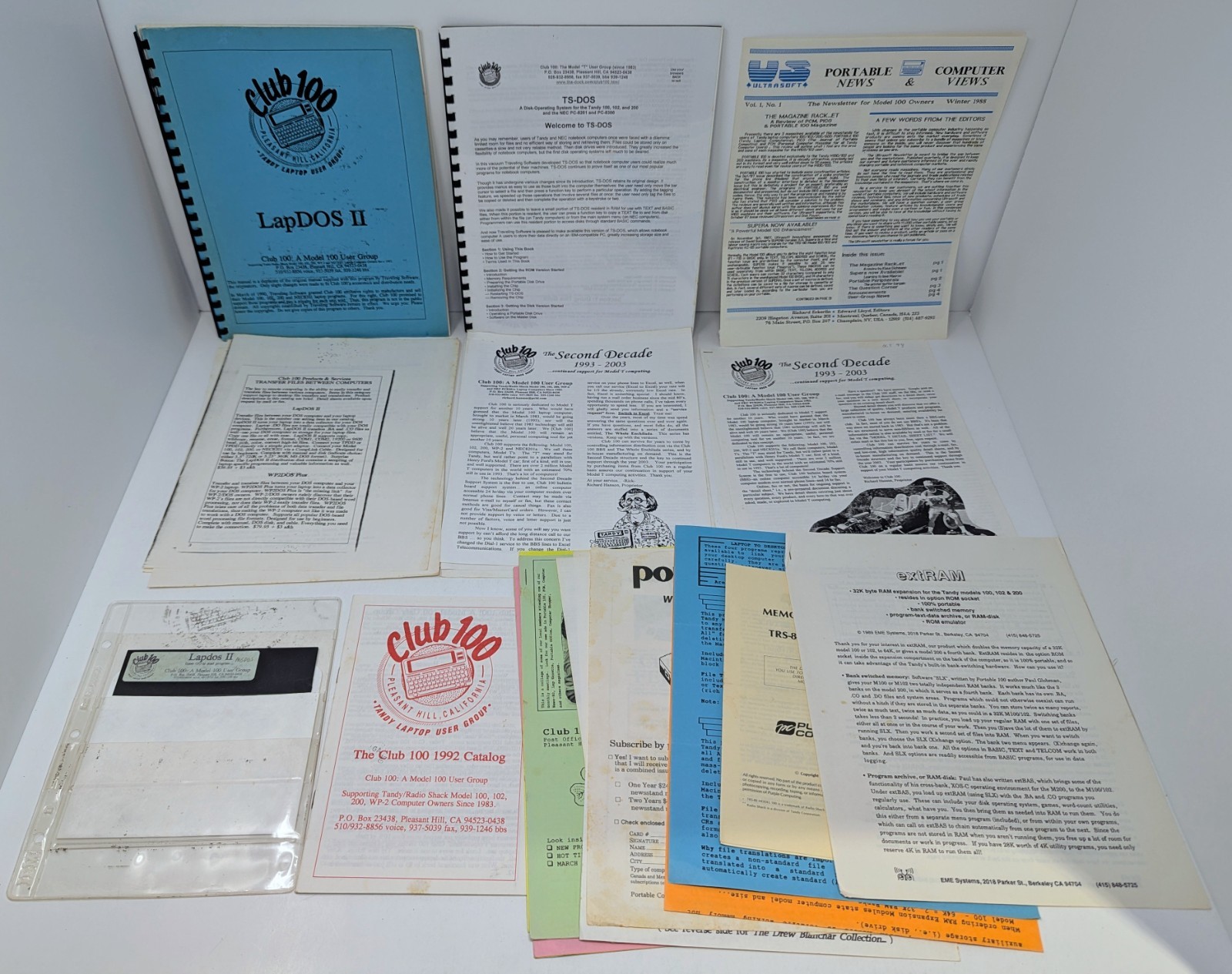 Tandy Club 100 Lapdos II 5.25" Disk, Manual, Model 100 Group Newsletters & More!