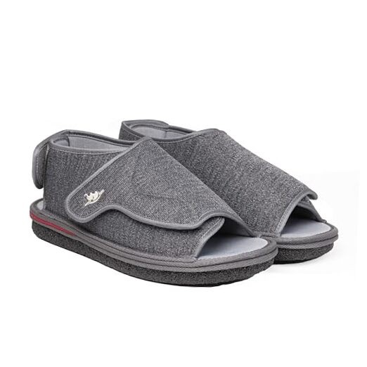 Men's Open Toe Foam Wide Diabetic Slippers Hook & Loop Closure 9 X-Wide Grey