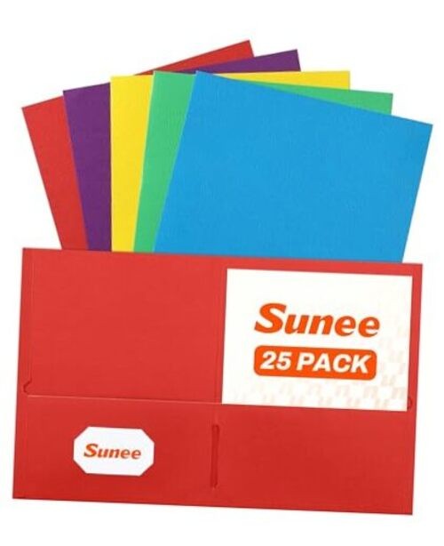 Folders with Pockets(25 Pack, Assorted Colors), 2 Pocket Multicolored 25-Pack