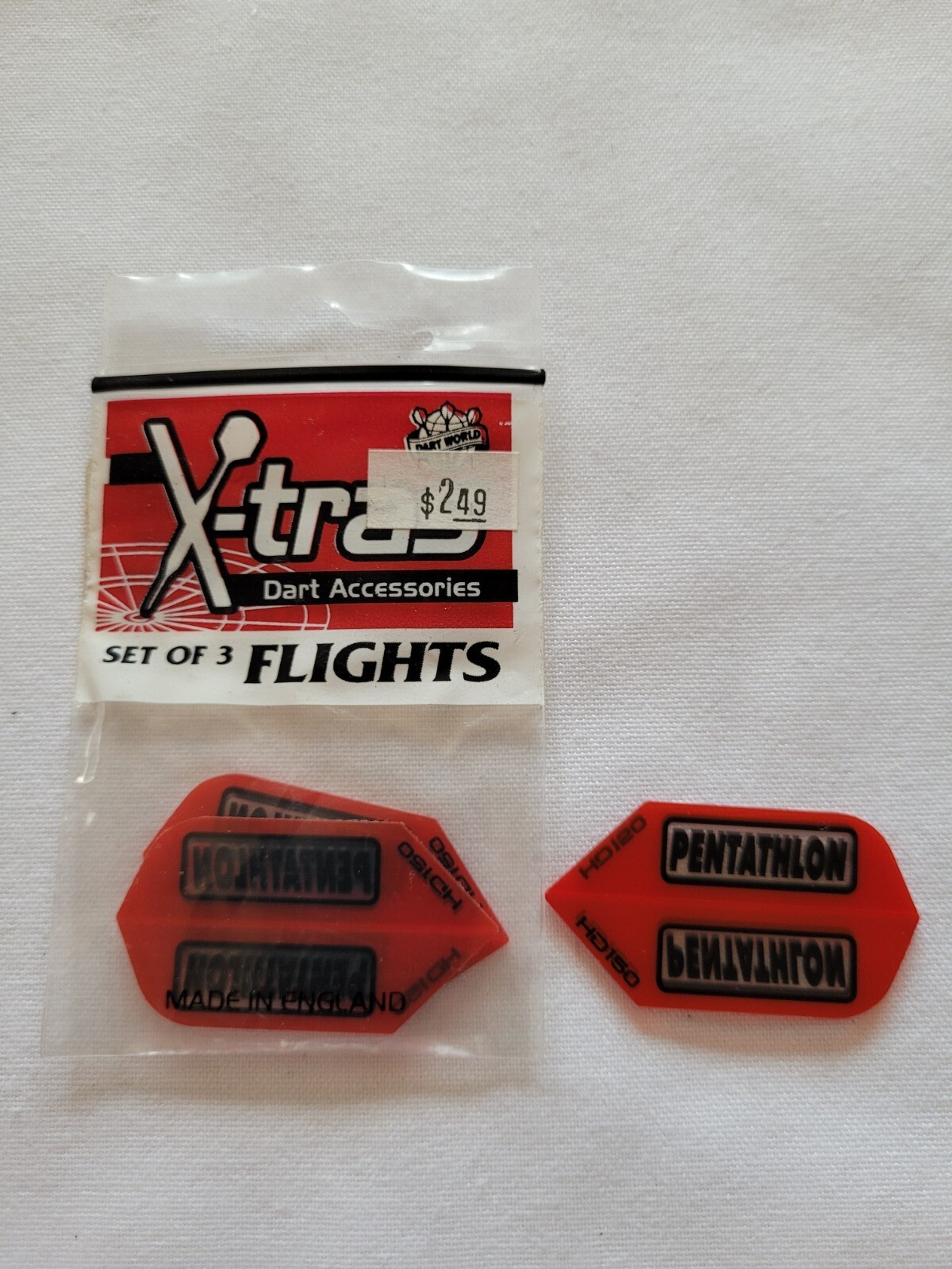 Dart World Pentathlon THICK HD150 Red SLIM Dart Flights 1 set of 3 NEW STOCK