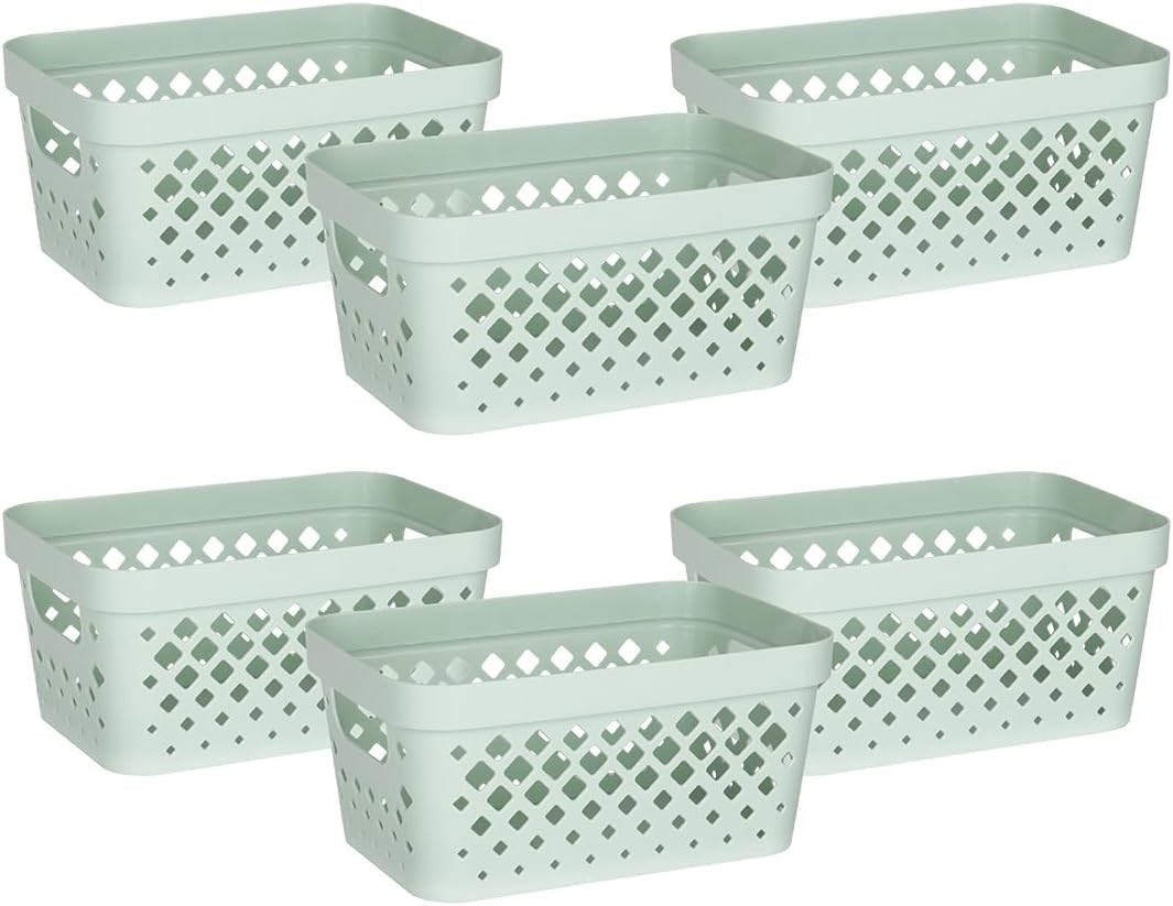 Plastic Baskets Organizing Set of 6 Pantry Storage Under Counter Linen Closet