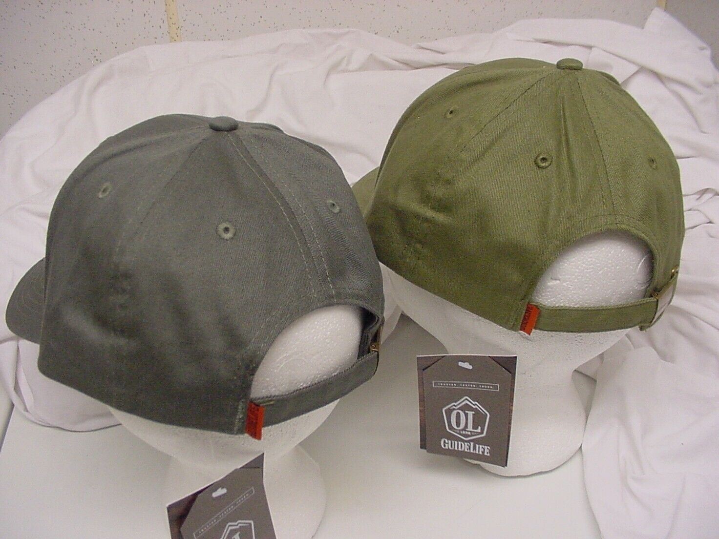 2 COUNT LOT OL OUTDOOR LIFE GUIDELIFE ARMY GREEN & CHARCOAL HAT LEATHER LOGO NEW