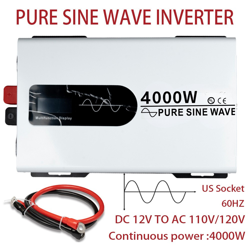 12V To 110V 120V 4000W Pure Sine Wave Inverter rated Power Solar Converter LED