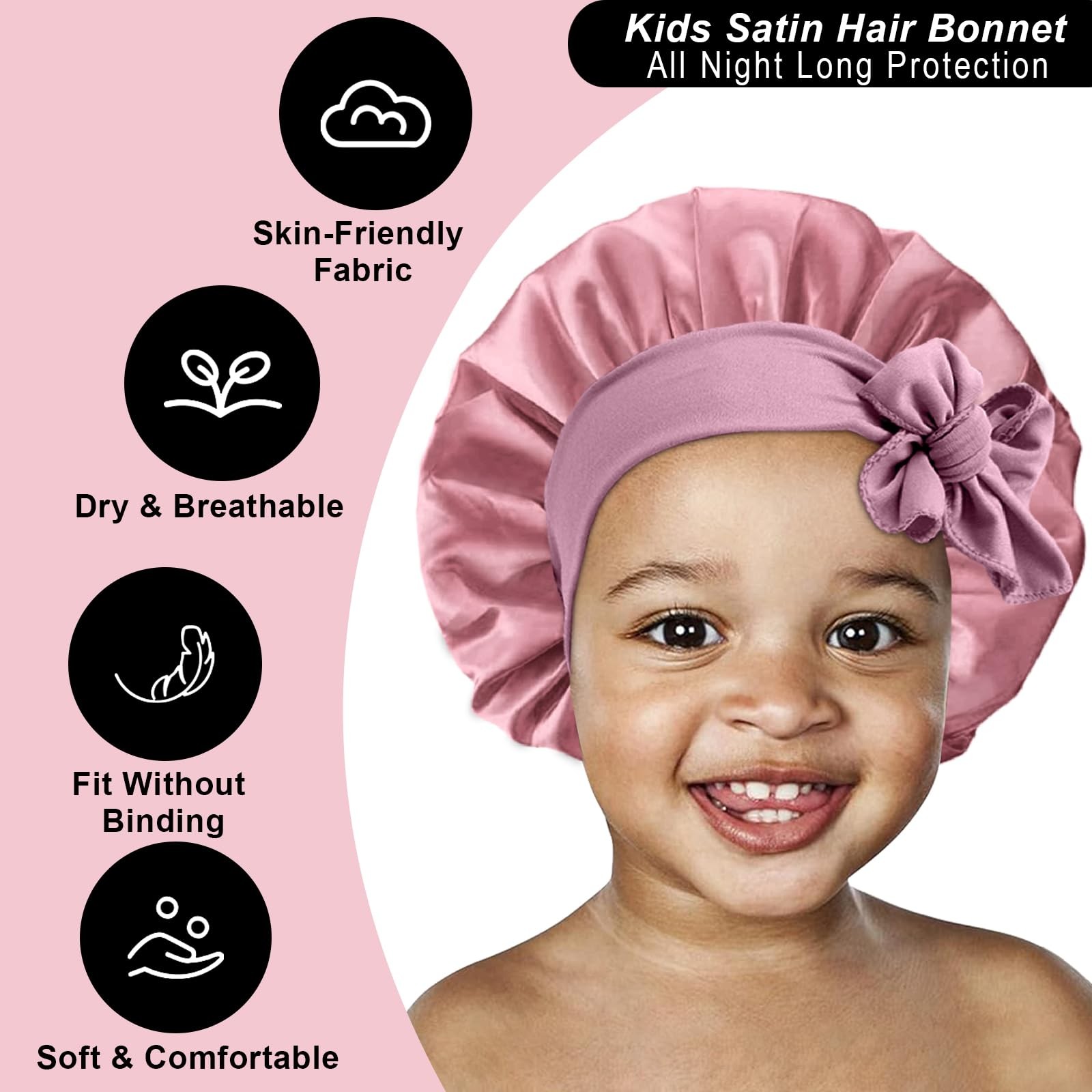 3 Pack Kids Silk Satin Bonnets Toddler Caps for Sleeping Curly Hair Boys Girls