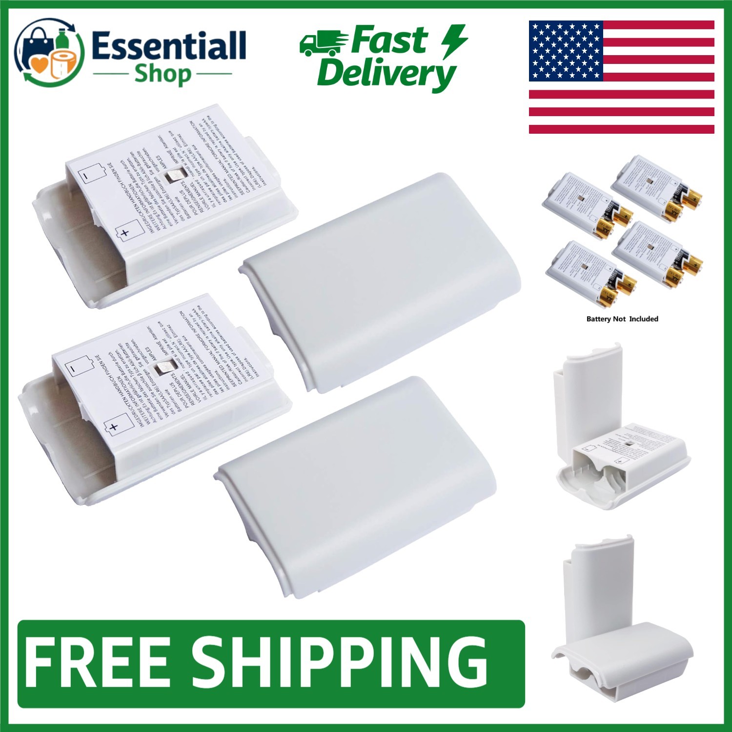 Replacement Battery Pack Covers for Xbox 360 Controllers - 4 Pack White