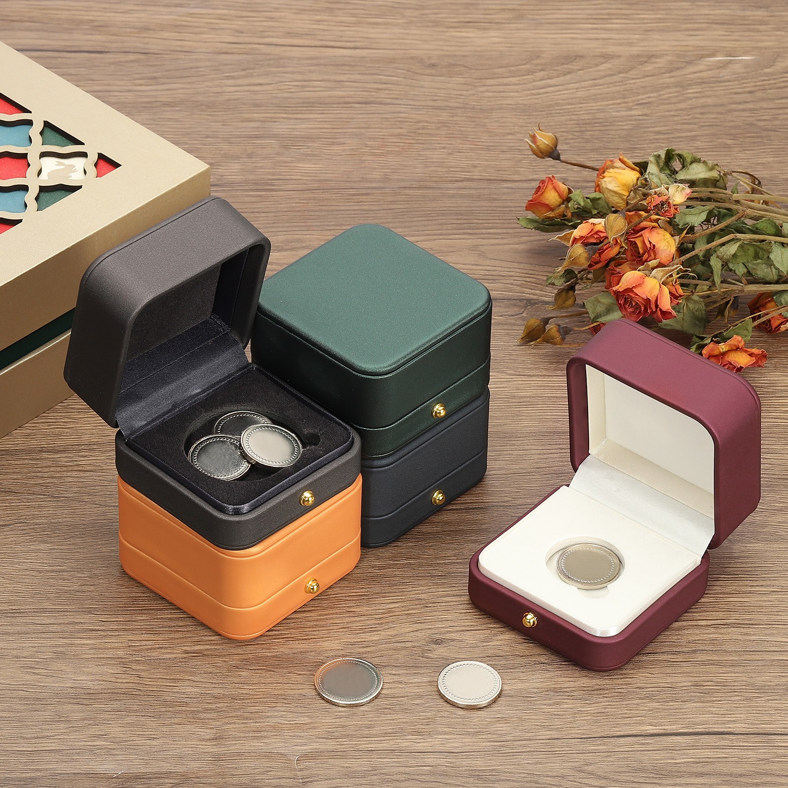 Coin Display Box, Suitable for 25mm Coins, Orange