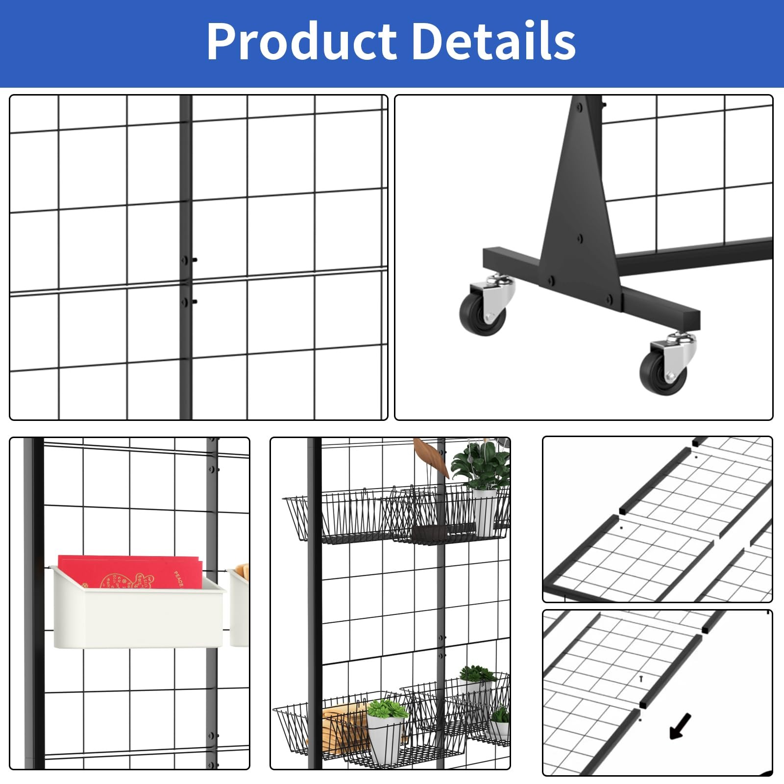Gridwall Panel Display Stands 2'x5.5' Ft, Heavy-Duty Floorstanding Retail Displa