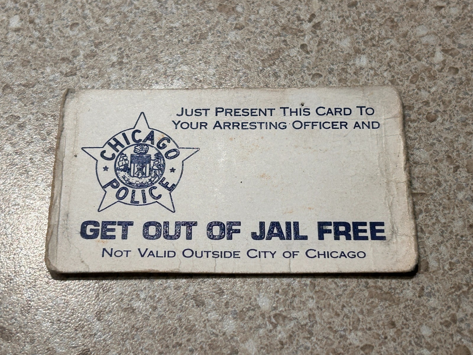 Vintage Original 1980s Chicago Police GET OUT OF JAIL FREE Business Card