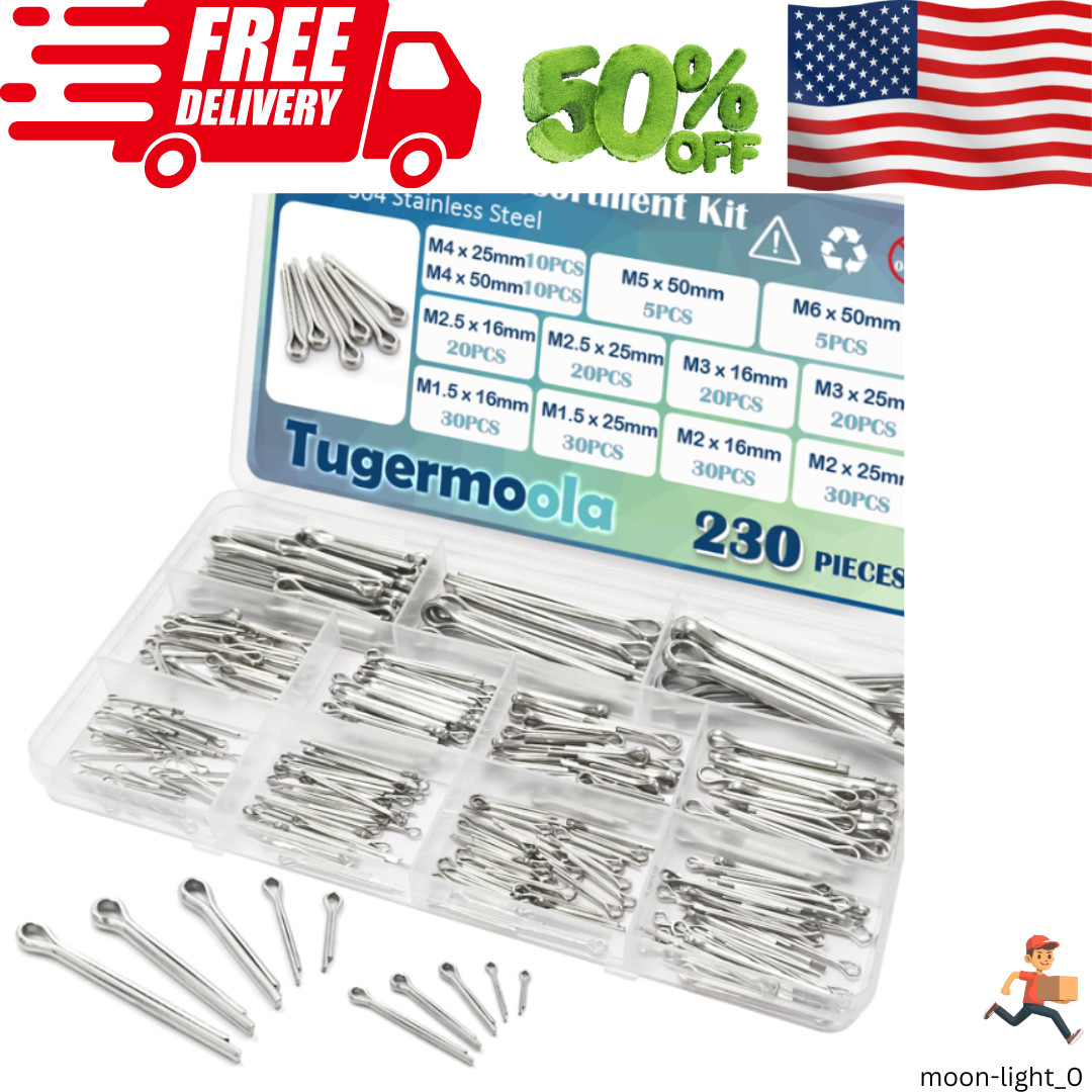 230PCS Cotter Pins Assortment Kit 304 Stainless Steel Split Pin.12 Sizes ...