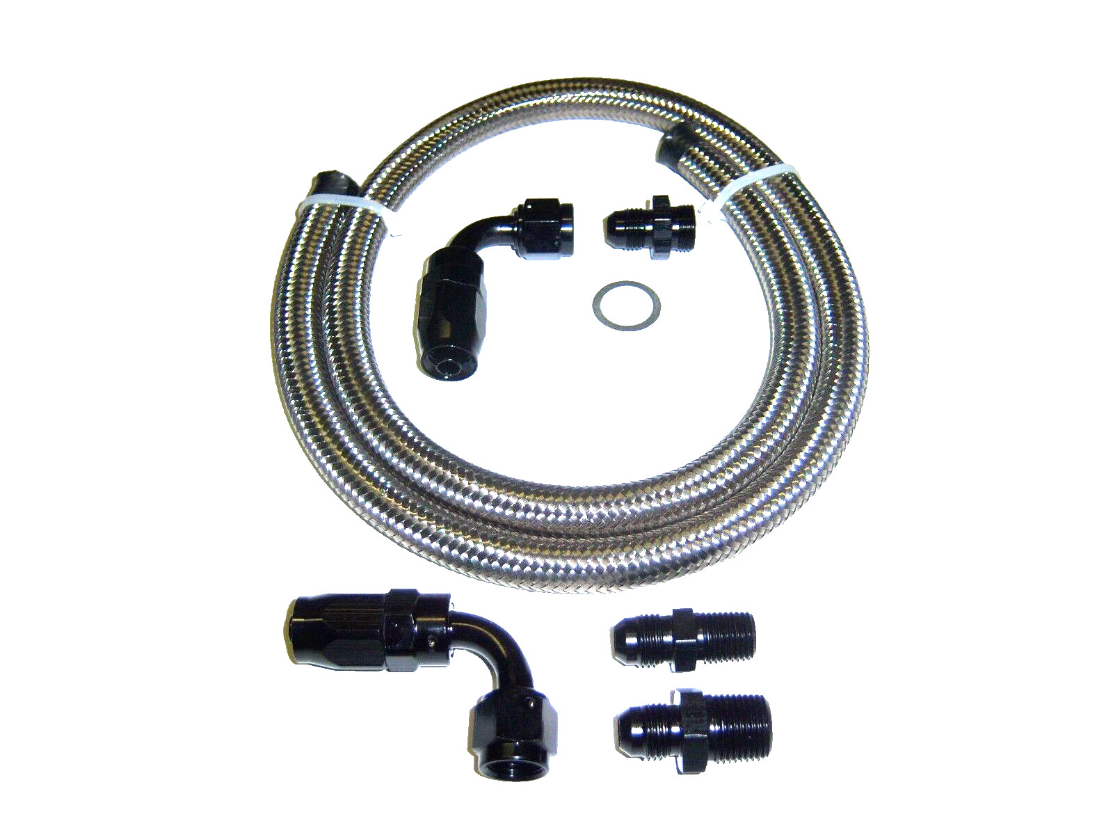 6AN STEEL BRAIDED FUEL LINE FOR EDELBROCK SINGLE FEED CARBURETOR BLACK ADAPTERS