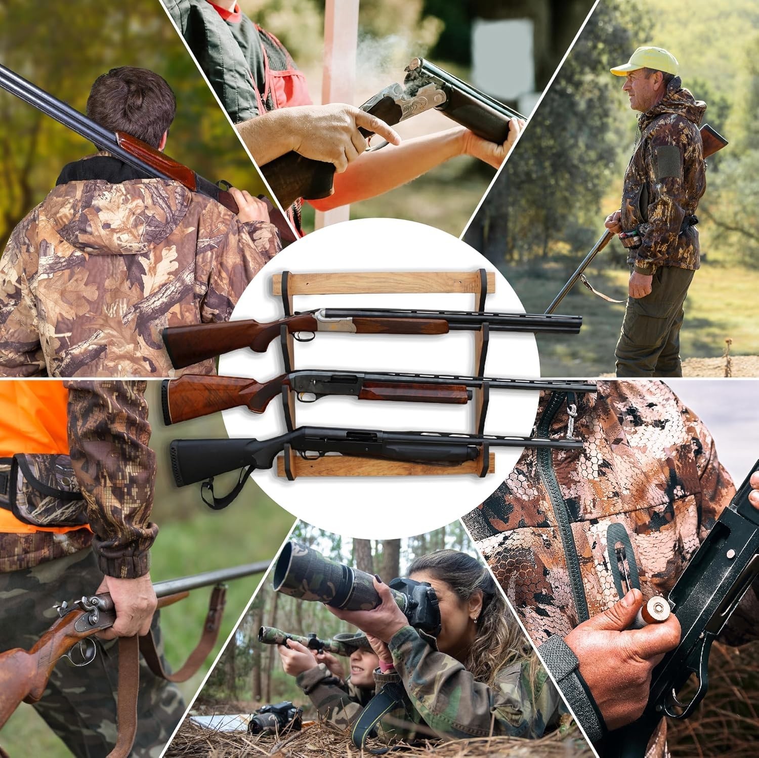 Wooden Gun Rack Indoor Storage for 3 Rifles Shotguns Premium Wood Display Wall