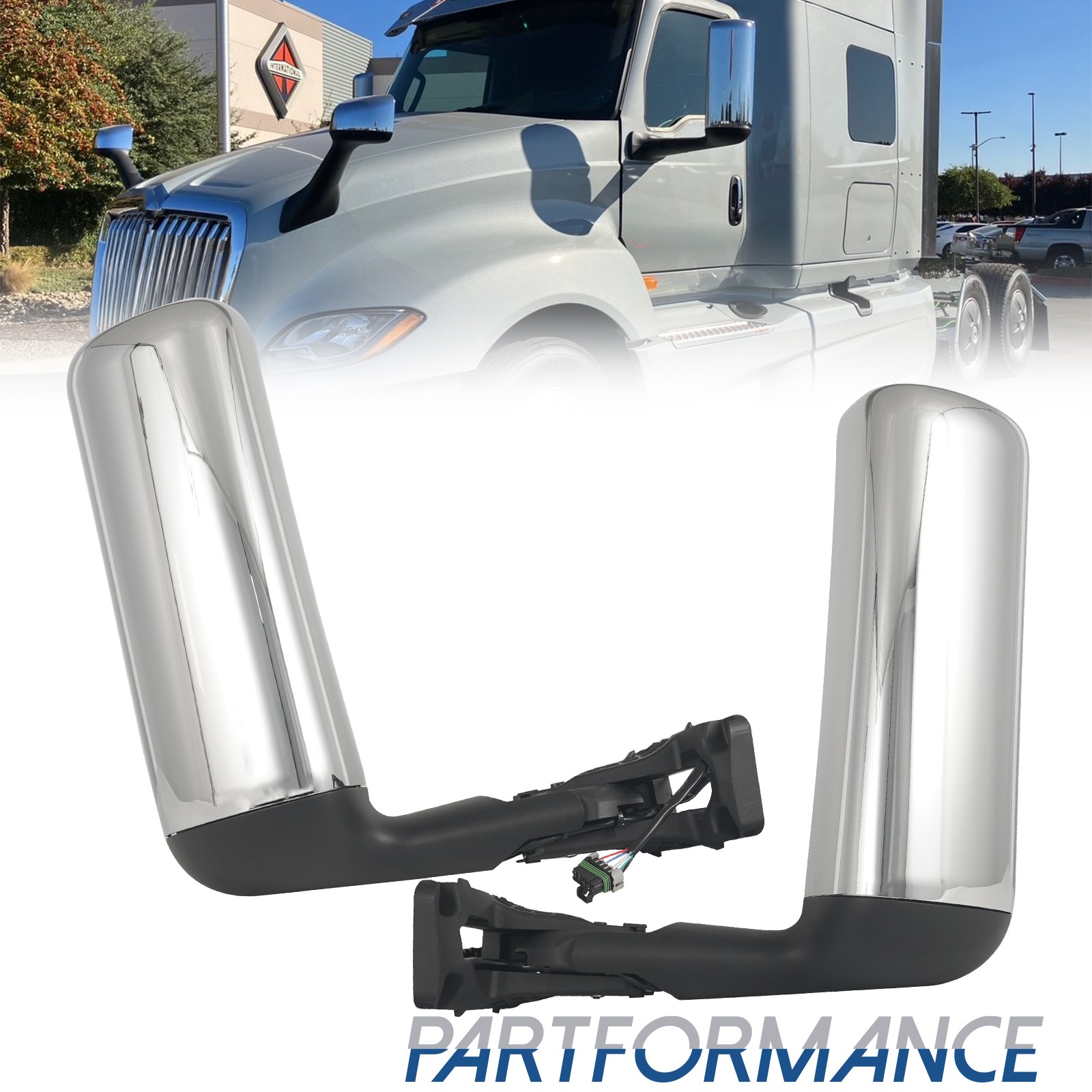 Pair Chrome Heated Door Mirror Fit International Harvester LT LT625 Left+Right