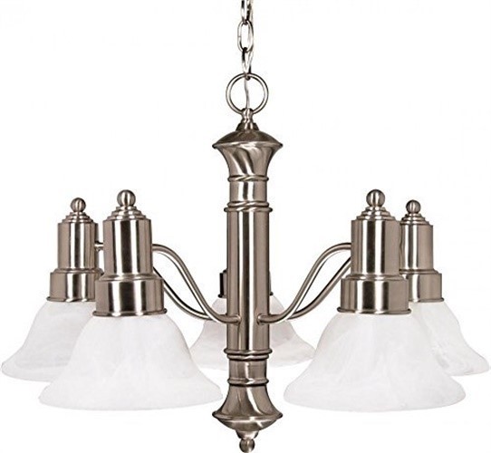 Nuvo 60-189 - Brushed Nickel Chandelier with Alabaster Glass Bell Shades
