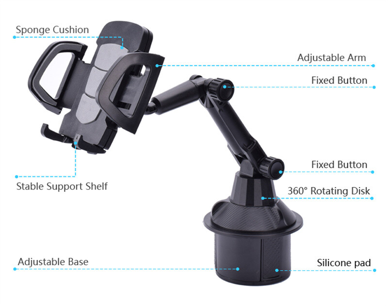 Upgraded Version Universal Adjustable Car Mount Cup Stand Holder For Cell Phone