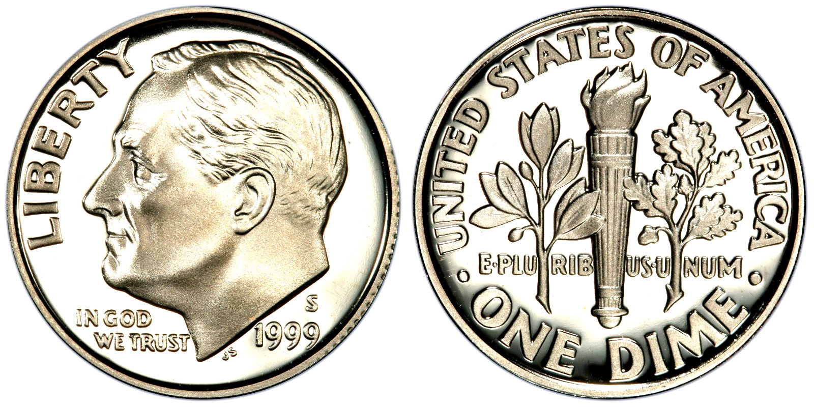 1999 S Roosevelt Dime Clad Proof from Original U.S. Mint Proof Set