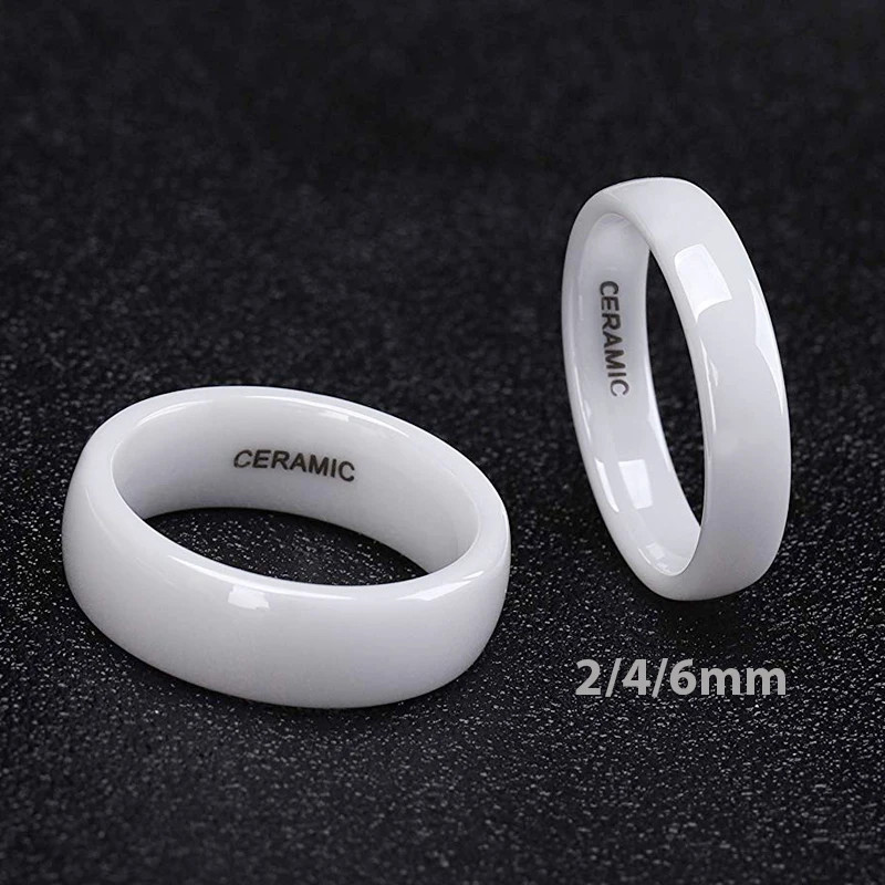 White Ceramic Round Ring Men Women Polished Minimalist Band Wedding Jewelry