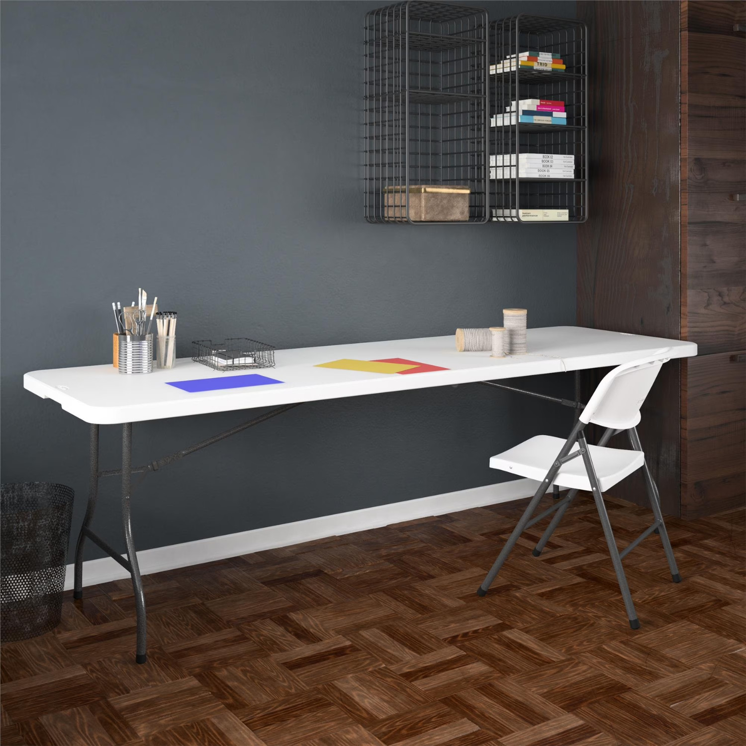 Cosco 8 Foot Centerfold Folding Table, White, Sturdy Frame, Durable Construction