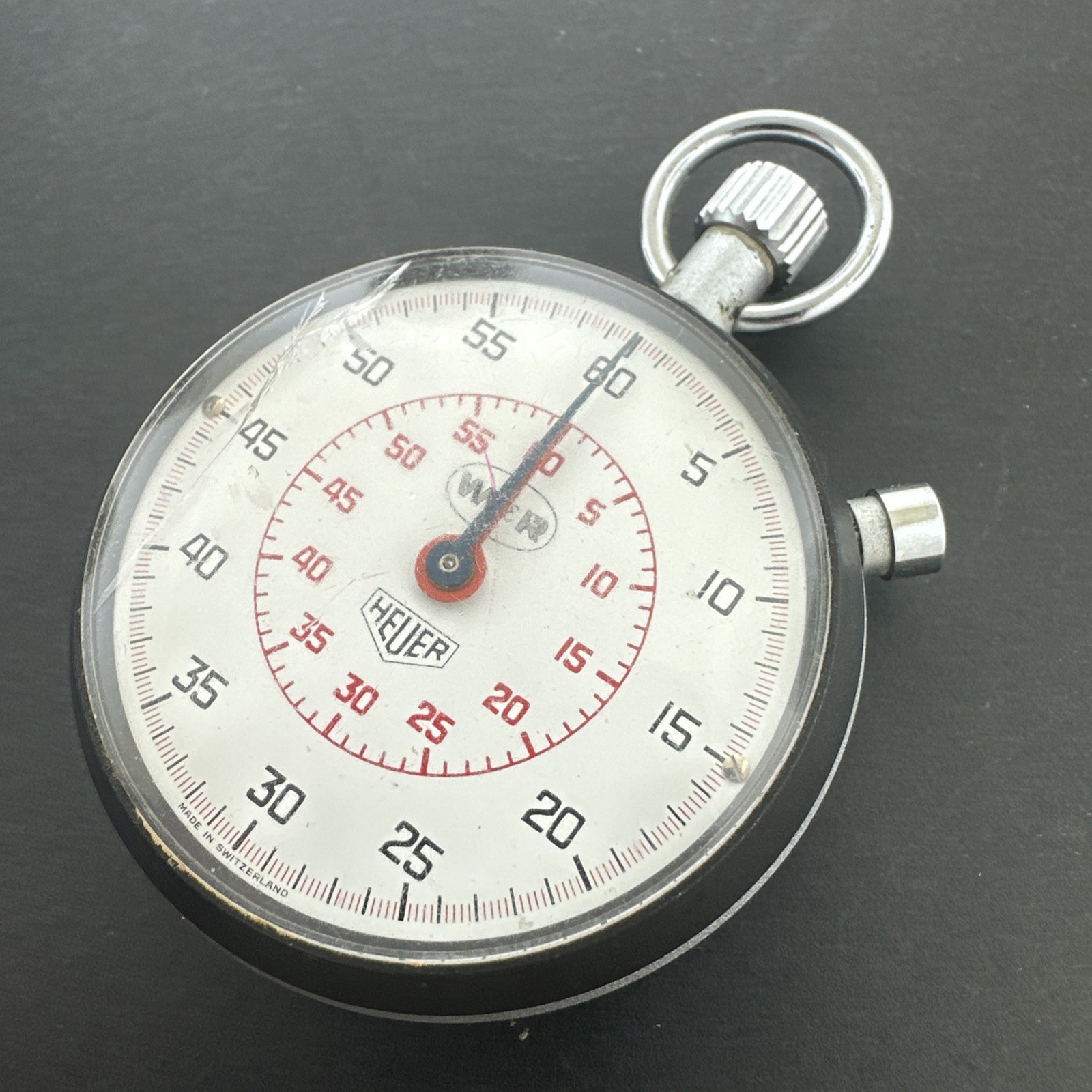 Vintage Heuer StopWatch W&R Dial Running READ