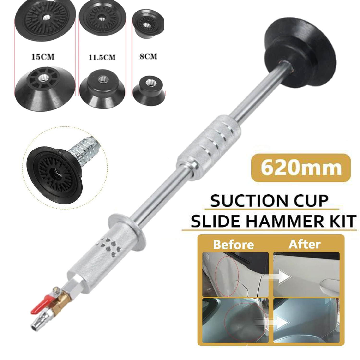 Air Pneumatic Dent Puller Car Auto Body Repair Suction Cup Slide Tool Hammer Kit
