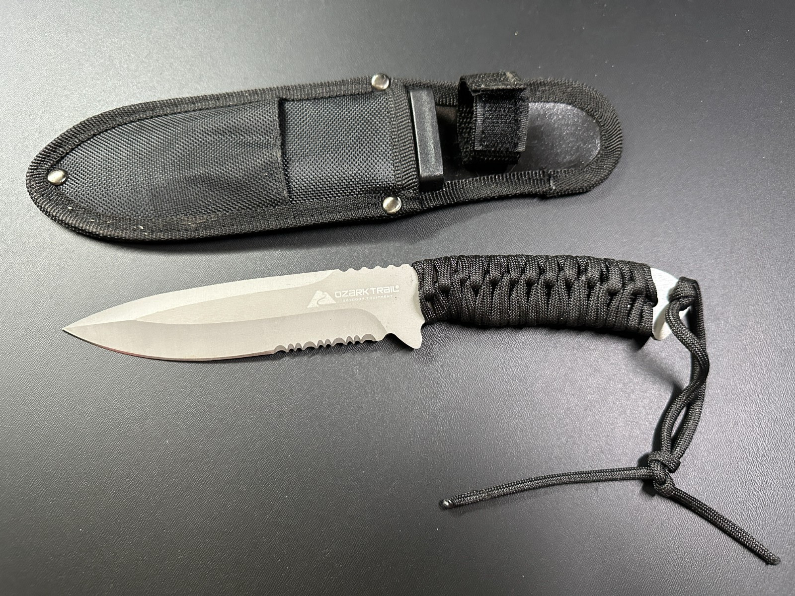 Ozark Trail Fixed Blade Knife w/ Black Paracord Wrapped Handle and Sheath