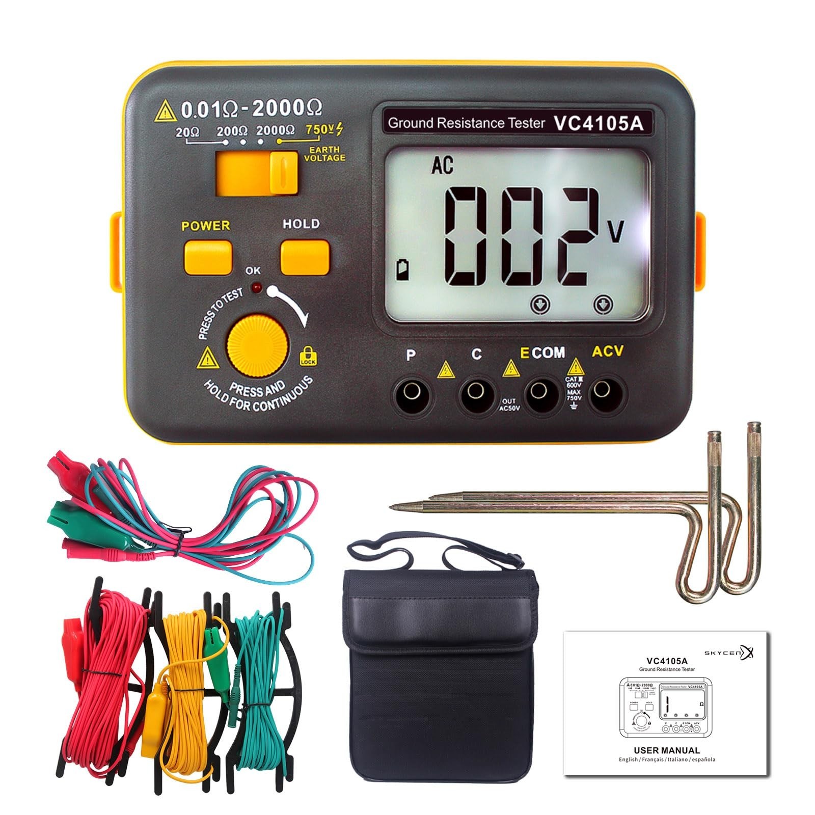VC4105A Ground Earth Resistance Meter Tester,SKYCENX Grounding Meter Tester f...