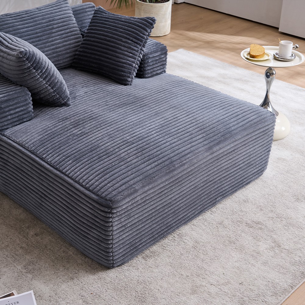Longue Chair W/Throw Pillows & Armrests Grey For Living Room