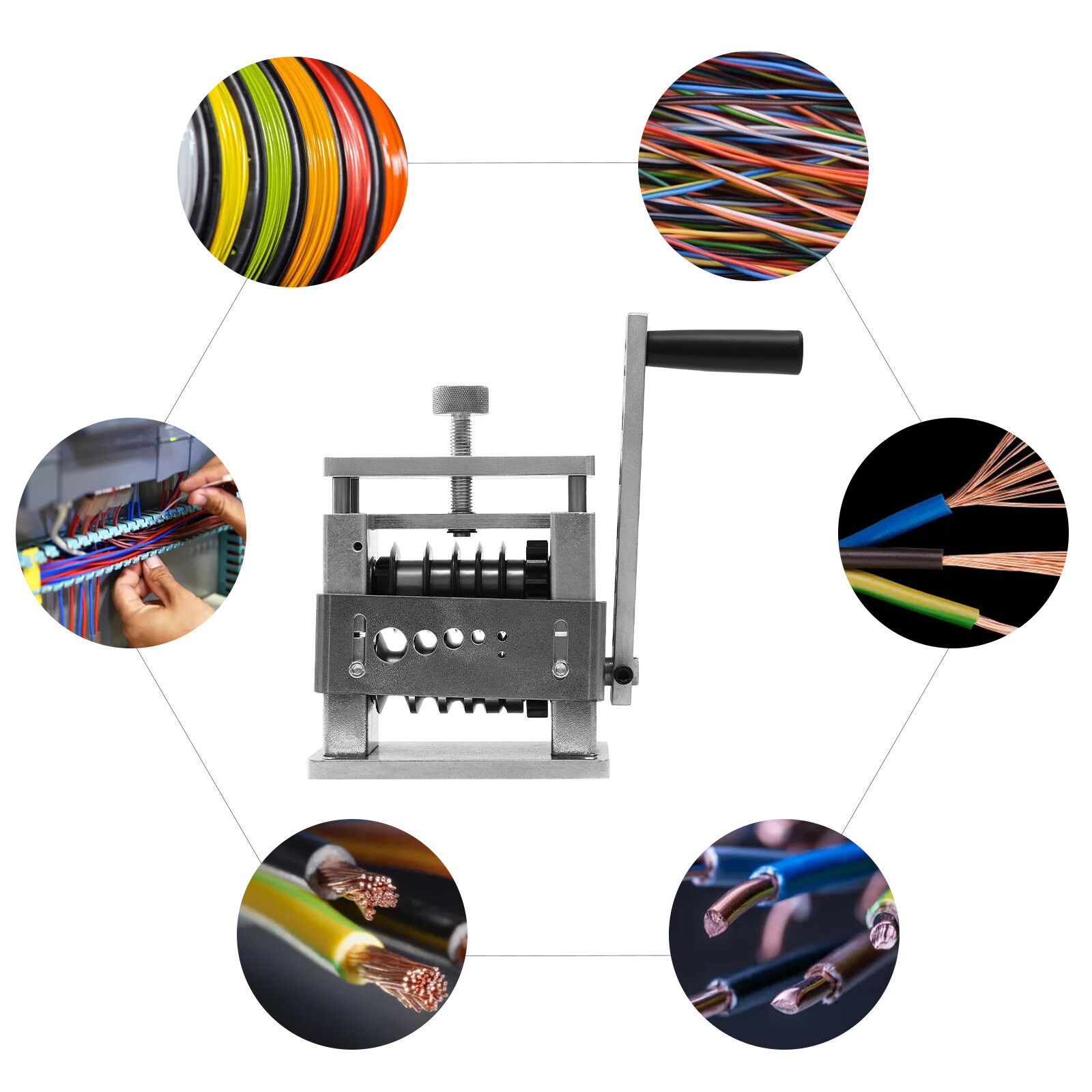6 Holes Manual Cable Wire Stripping Machine Manual Wire Stripping Tool Silver US