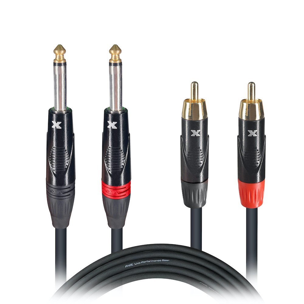 Pro X 10' Ft. High Performance 1/4” Male TS to Dual RCA Male Unbalanced Cable