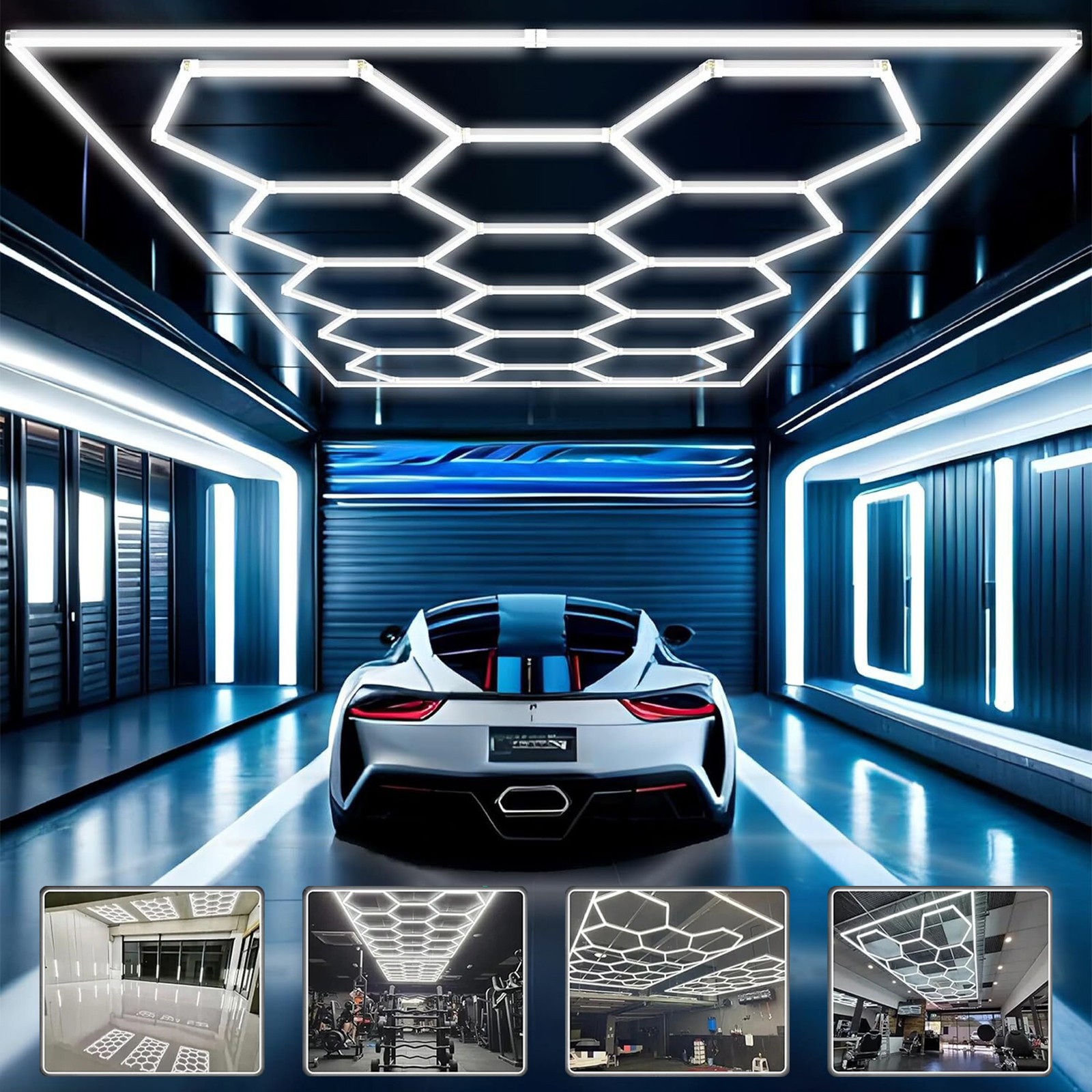 16’x 8’ 14 Hexagon Honeycomb LED Ceiling Light Aluminum Frame Barber Shop Garage