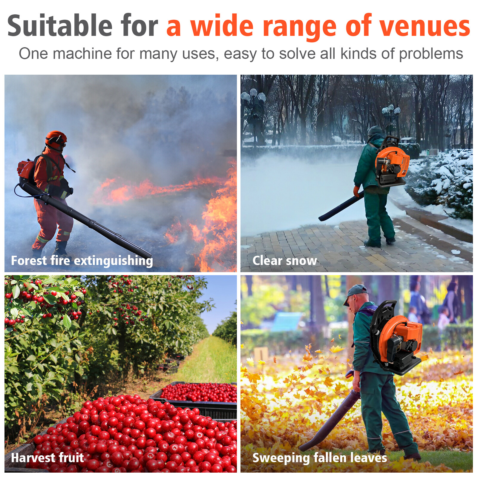 Backpack Leaf Blower Gas Powered Snow Blower 665CFM 63CC 2-Stroke Petrol Blower