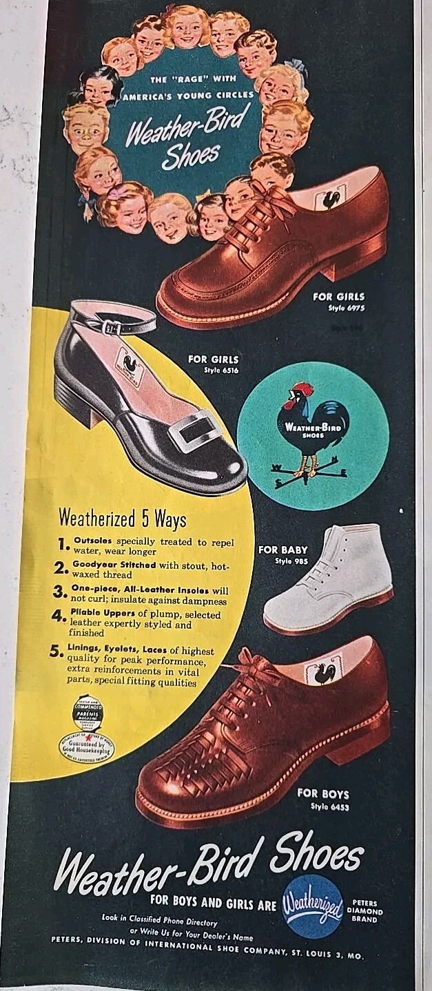 1948 Weather-bird  shoes for boys girls baby In young circles vintage ad