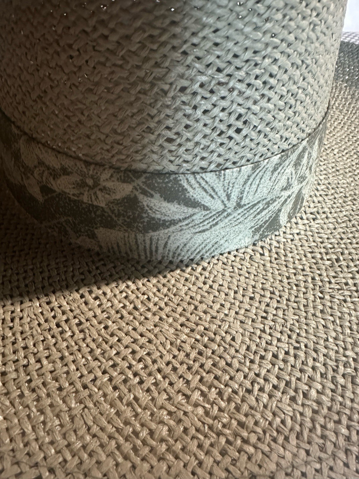 Straw Hat Beach Vacation / Sun with Sage & White Fabric Band